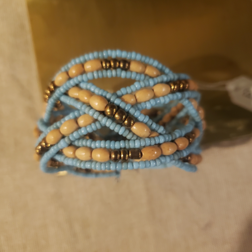 NWT! Handmade Multistrand Braided Bracelet in Light Blue and Gold - Picture 3 of 5